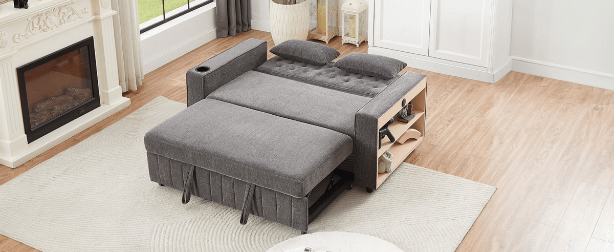 61" Grey Pull - Out Loveseat Sofa Bed - 