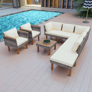 9 Piece Patio Rattan Furniture Set – Outdoor Conversation Set with Cushions - AnelityFurnitureFF201208AAA