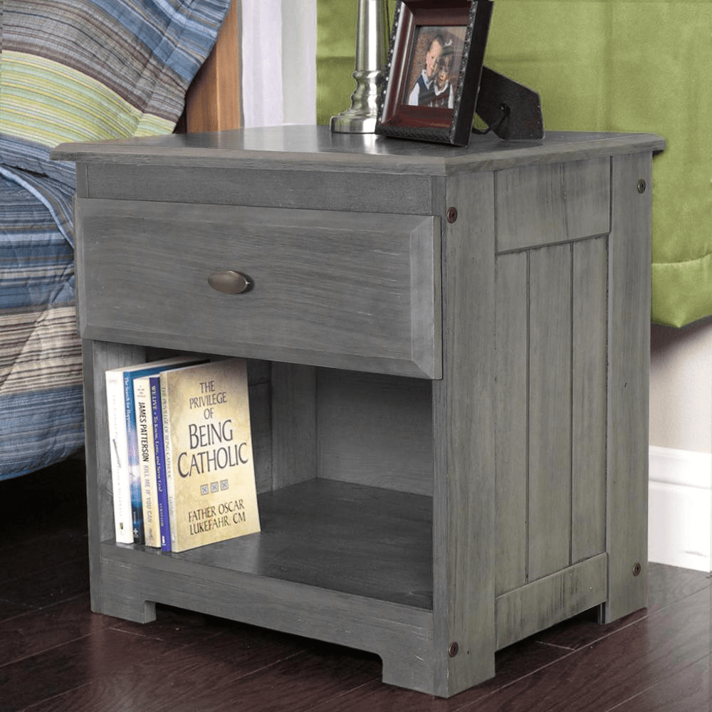 American Furniture Classics Solid Pine Night Stand with One Drawer - Charcoal Gray - 
