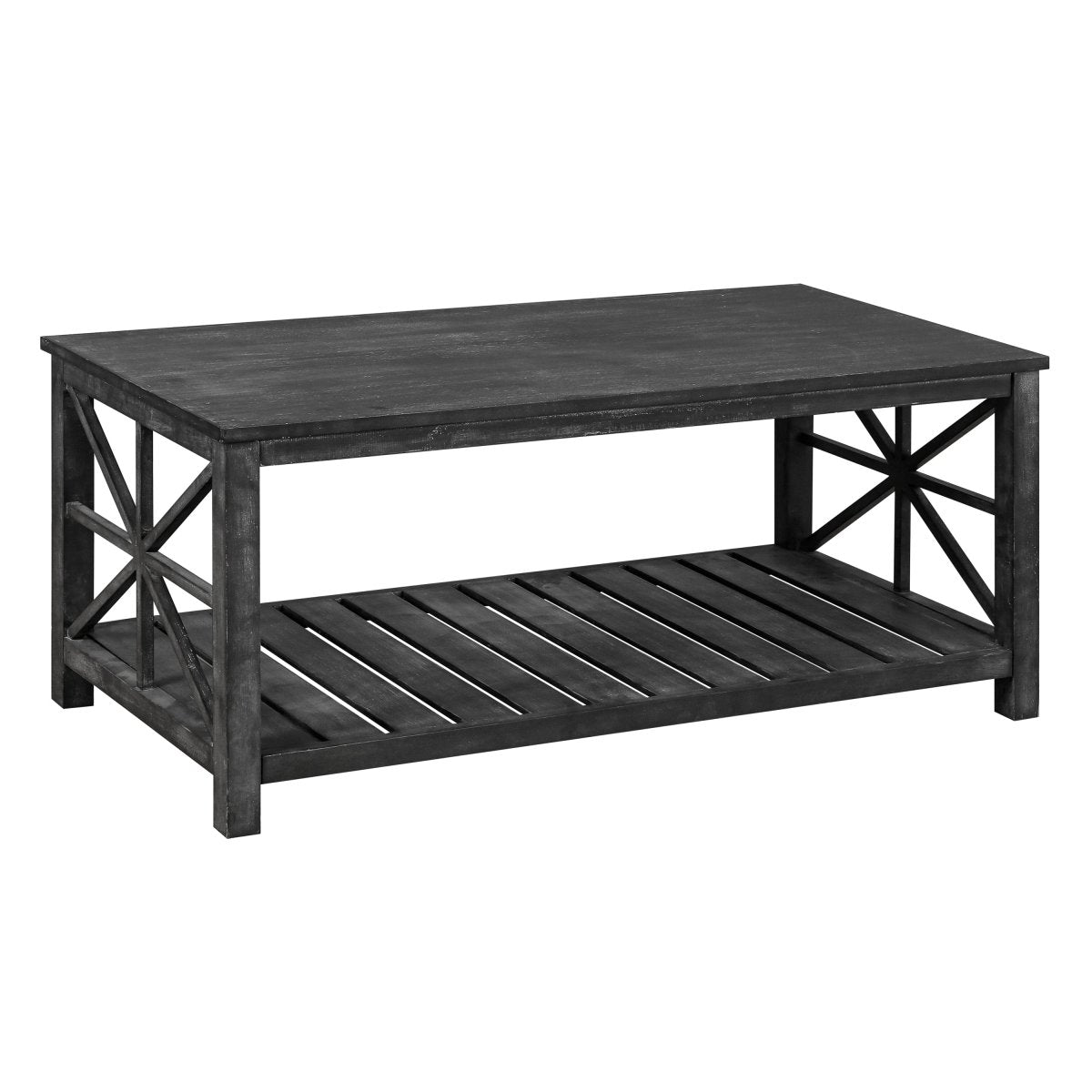 Antique Black Rectangular Coffee Table with Open Shelf - Coffee Table