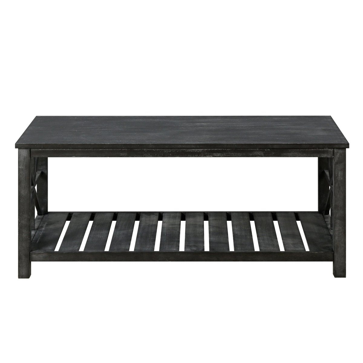 Antique Black Rectangular Coffee Table with Open Shelf - Coffee Table