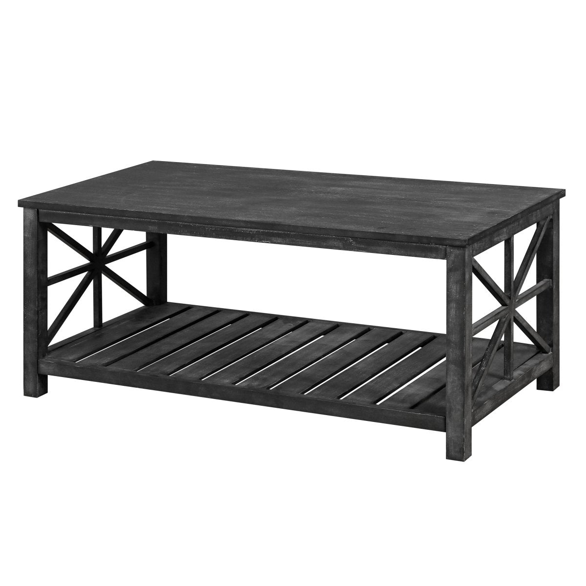 Antique Black Rectangular Coffee Table with Open Shelf - Coffee Table