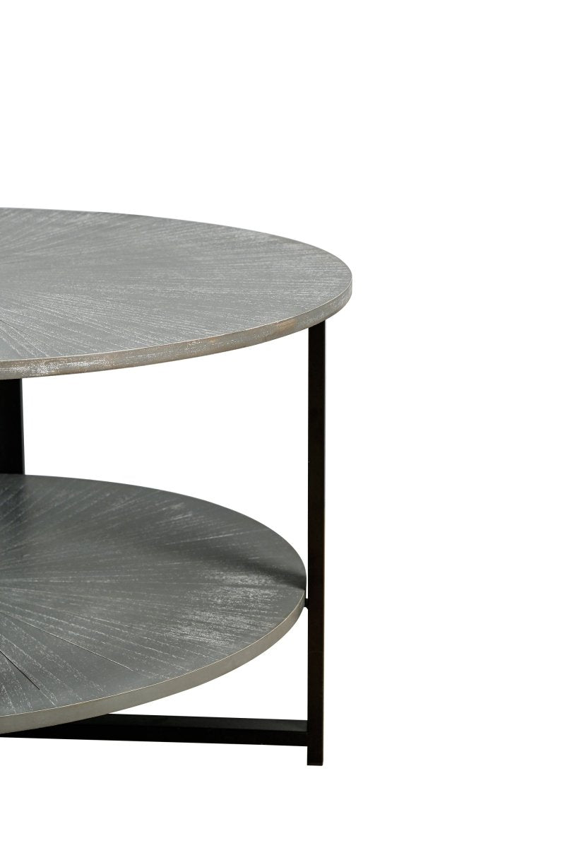 Antique Gray Round Coffee Table with Open Shelf - Coffee Table