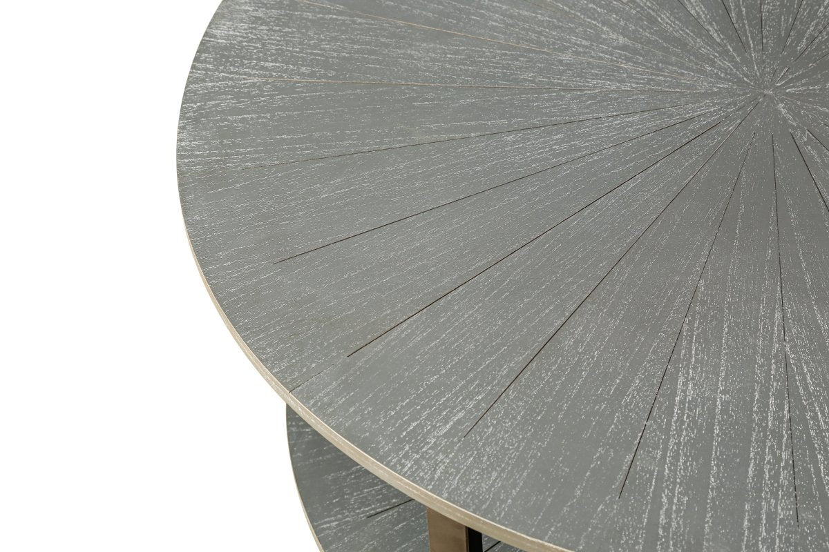 Antique Gray Round Coffee Table with Open Shelf - Coffee Table