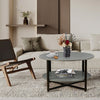 Antique Gray Round Coffee Table with Open Shelf - Coffee Table