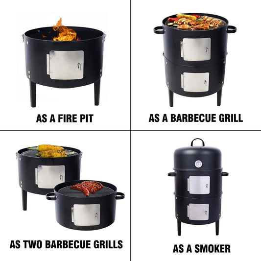 Charcoal Smoker Grill with Thermometer and Dual Cooking Grids – 453 Sq. In. - Smoker Grill