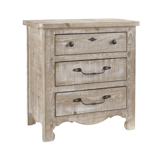 Chatsworth Nightstand, Chalk - Elegant Vintage Pine Bedside Table with Generous Storage - 