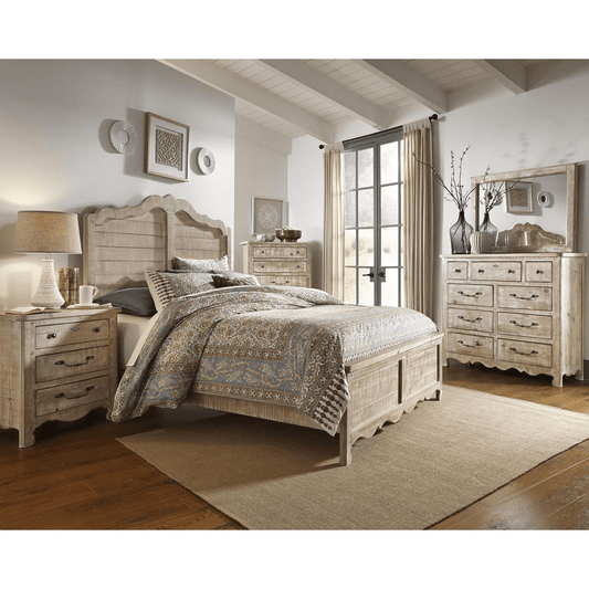 Chatsworth Nightstand, Chalk - Elegant Vintage Pine Bedside Table with Generous Storage - 