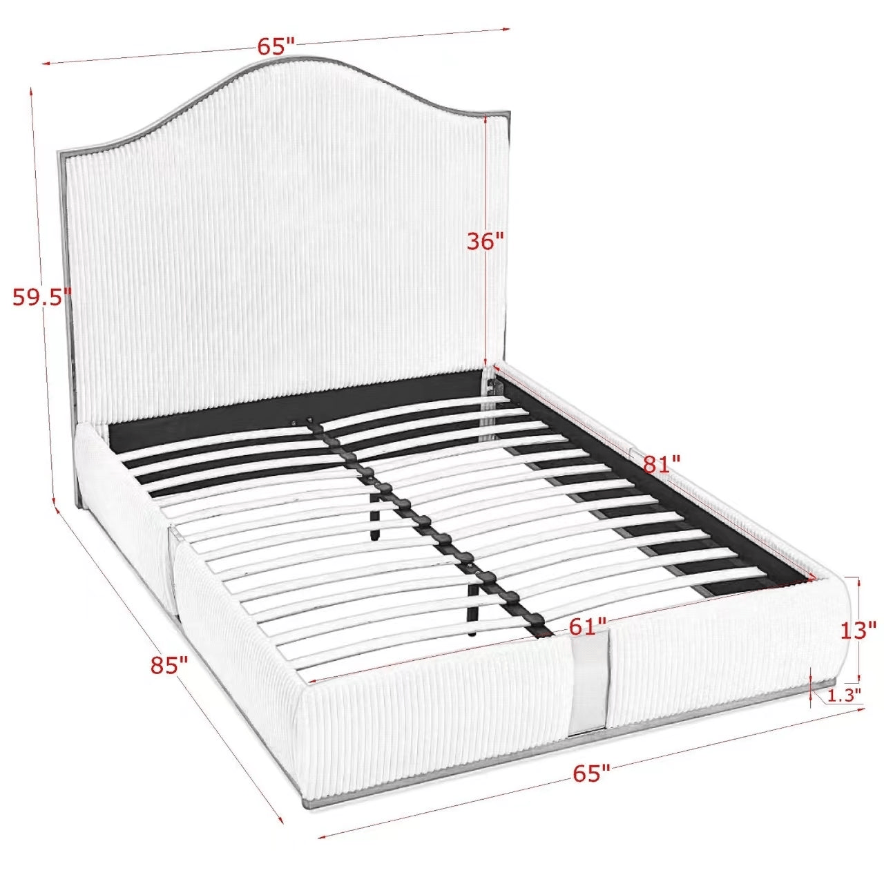Corduroy Upholstered Bed Frame Queen Size - Elegant and Sturdy | No Box Spring Needed - AnelityW1413S00044 - 36101610