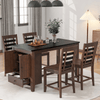 Counter Height 5 - piece Dining Table Set with Faux Marble Tabletop, Solid Wood Table Set with Storage Cabinet and Drawer, Dark walnut - AnelitySP000025AAD - 36079493