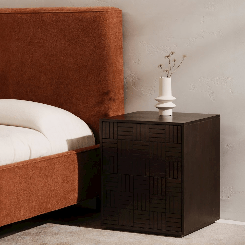 Denman Nightstand Dark Brown - Handcrafted Solid Mango Wood Side Table - 