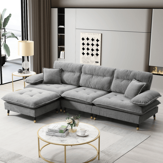 Elegant 106x66.5" L - Shaped Convertible Sectional Sofa – Chenille Fabric & Movable Ottoman - 