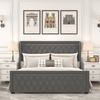 Elegant King Platform Bed Frame with High Headboard, Velvet Upholstered, Tufted Buttons, LED Light, GREY - AnelityW834126415 - 36101568