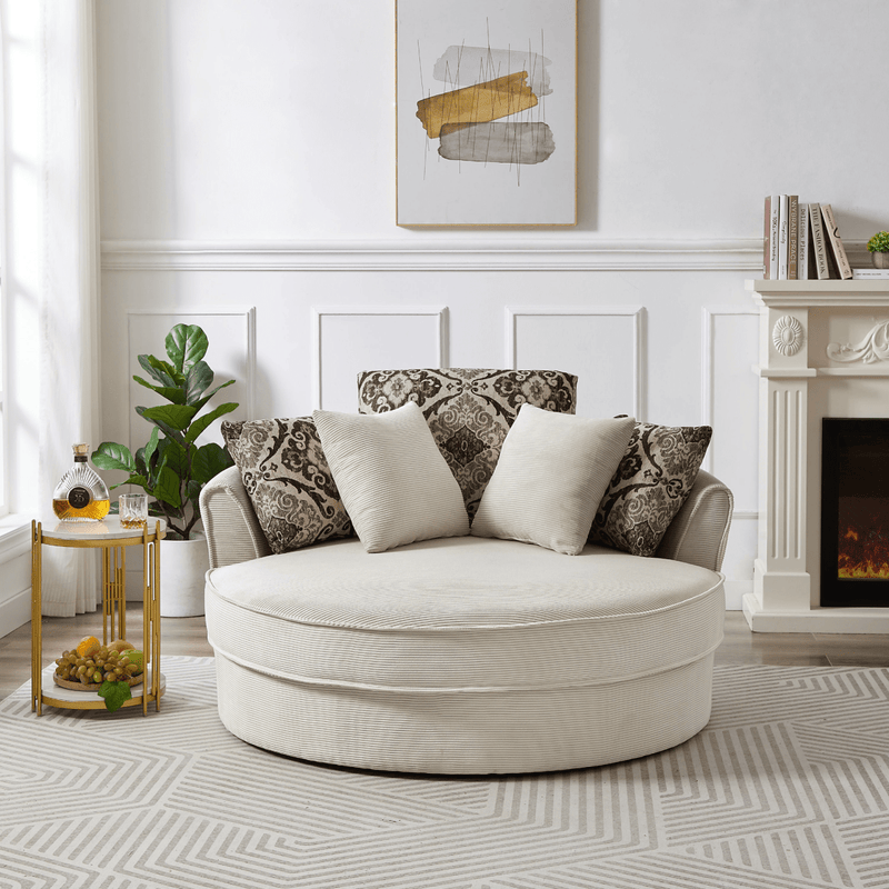 Swivel Barrel Accent Chair – Beige with 5 Pillows