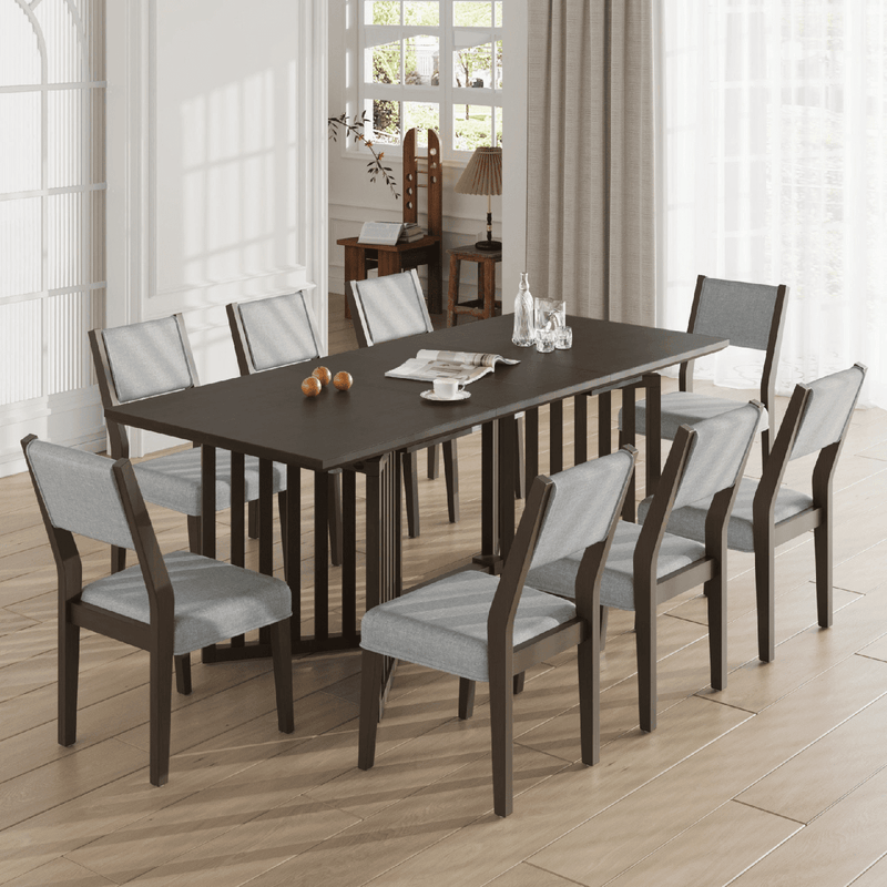 Farmhouse 9-Piece Dining Set – Extendable Espresso Table