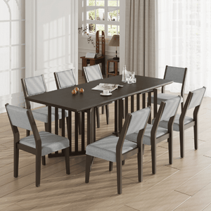 Farmhouse Extendable Dining Table Set, 9 - Piece, 83.9in w/ 2 Removable Leaves & 8 Upholstered Chairs, Espresso - AnelitySP000063AAP - 36079513