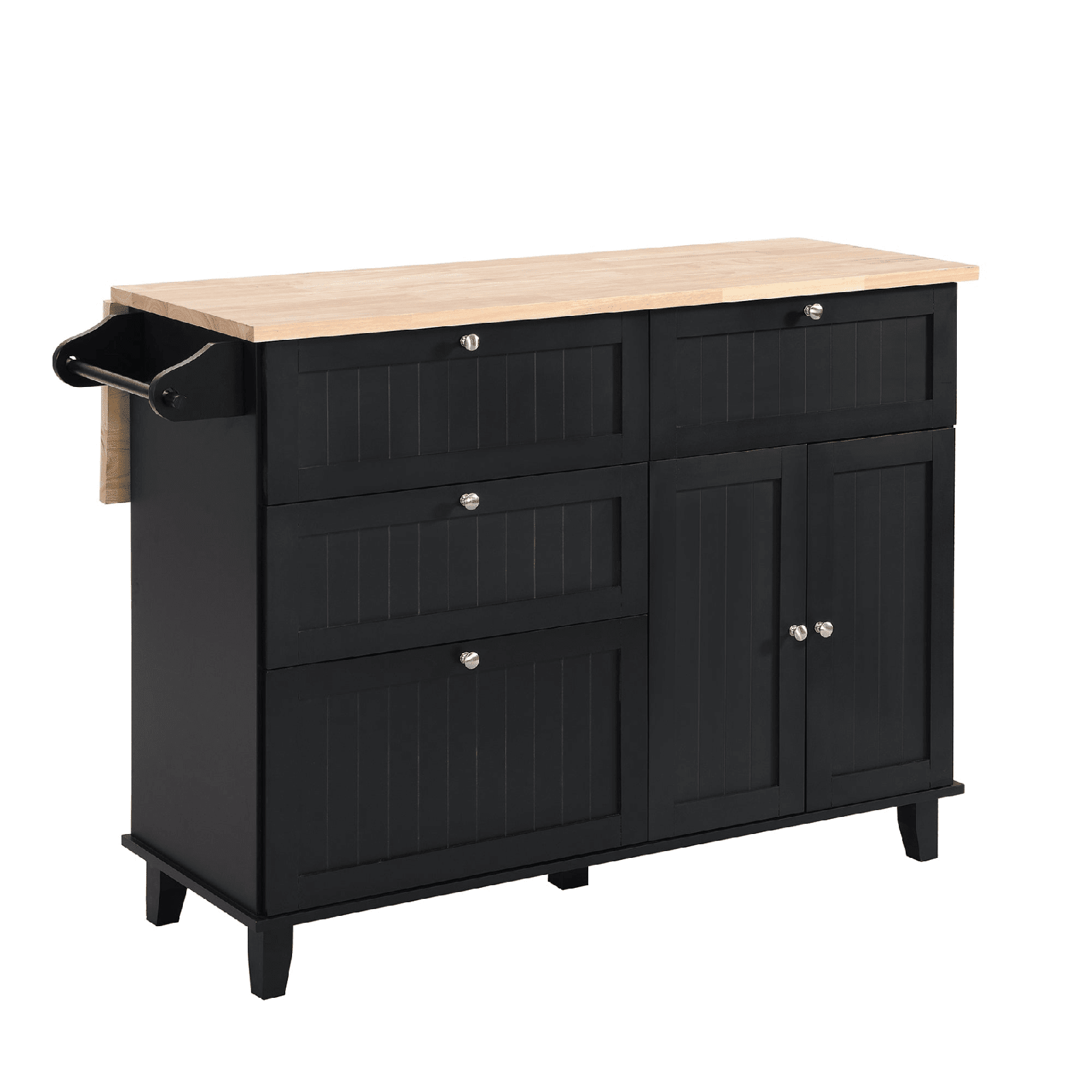 Farmhouse Kitchen Island Set with Drop Leaf, Storage & 2 Stools – Black & Rustic Brown - AnelityKitchen Island SetSH000234AAB - 36067572