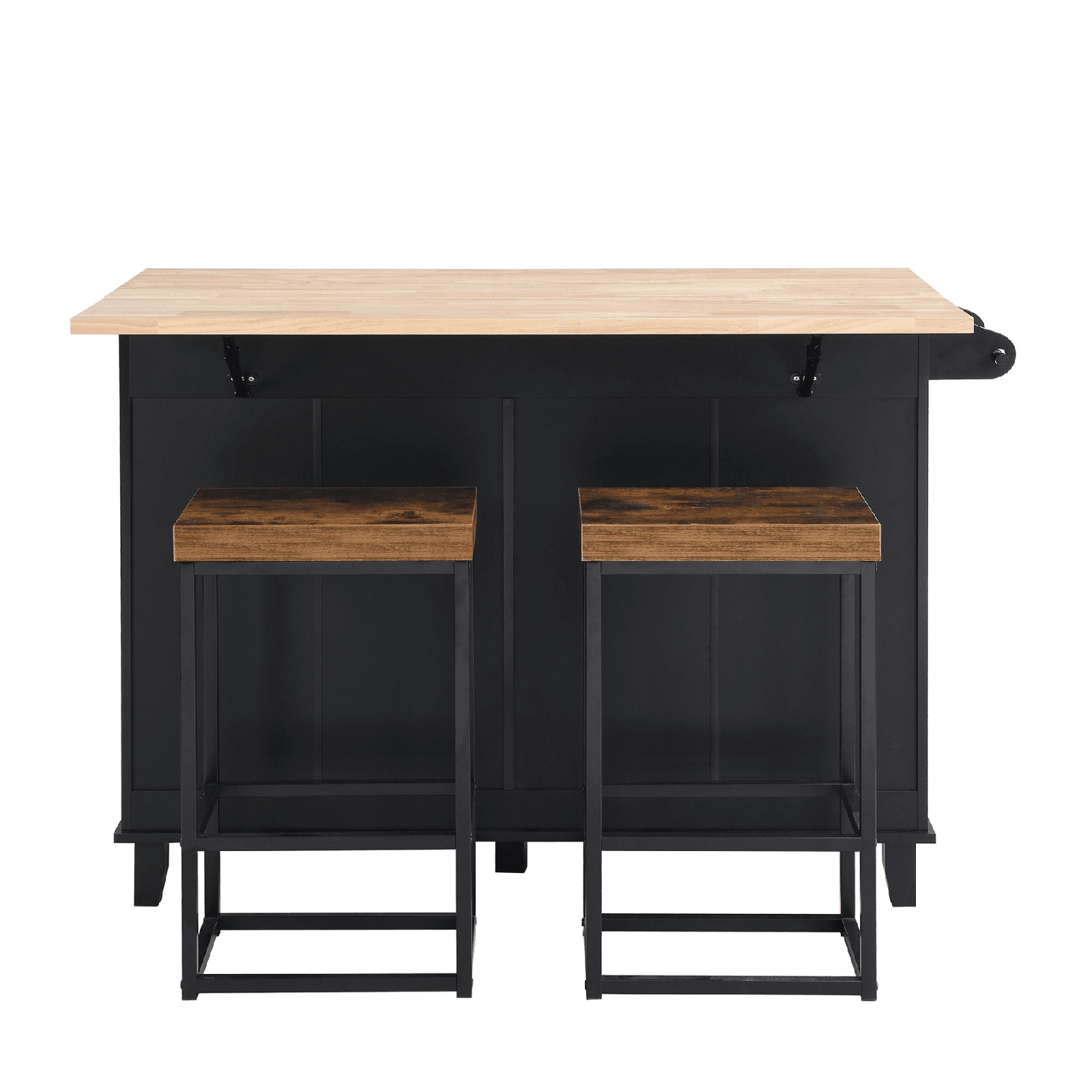 Farmhouse Kitchen Island Set with Drop Leaf, Storage & 2 Stools – Black & Rustic Brown - AnelityKitchen Island SetSH000234AAB - 36067572