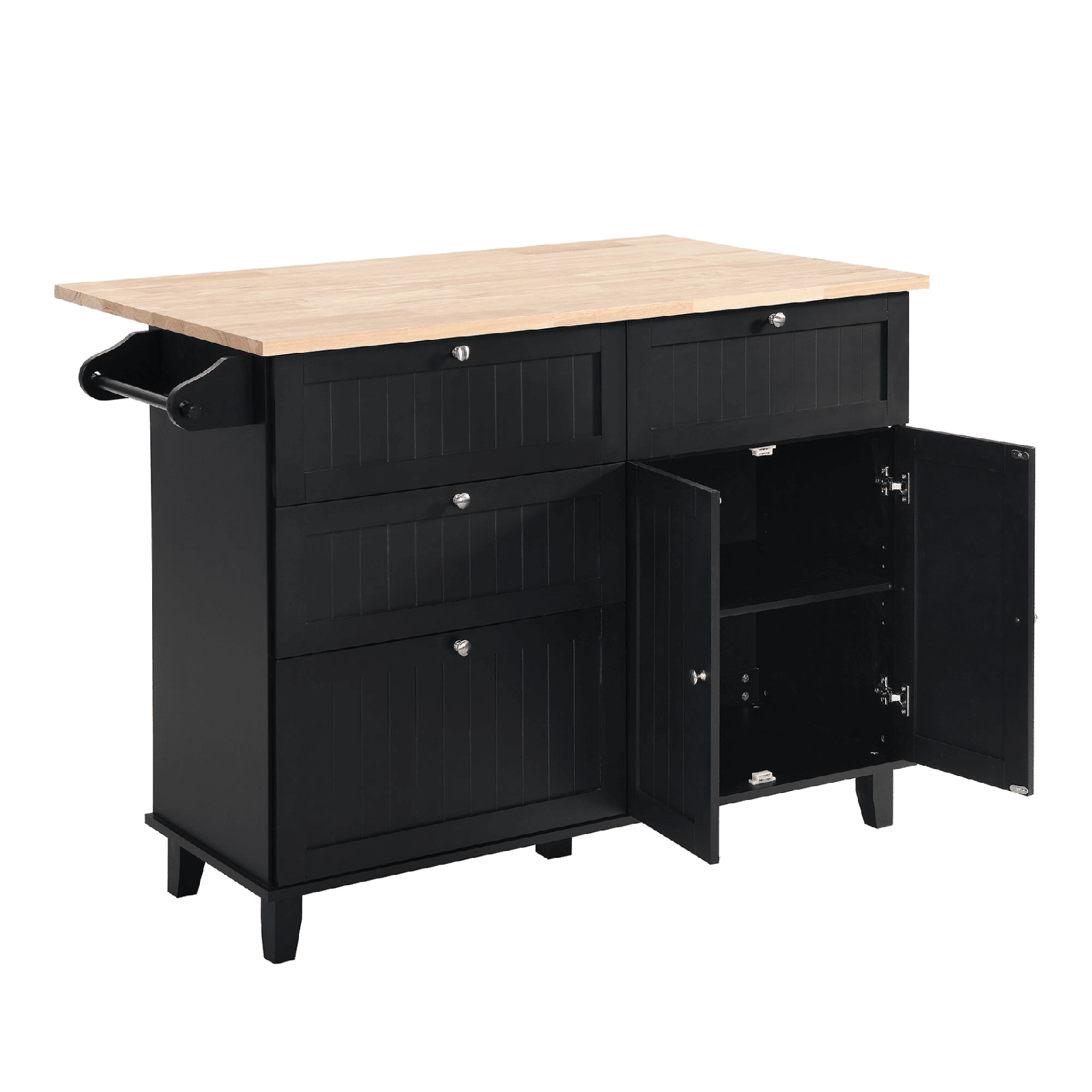Farmhouse Kitchen Island Set with Drop Leaf, Storage & 2 Stools – Black & Rustic Brown - AnelityKitchen Island SetSH000234AAB - 36067572