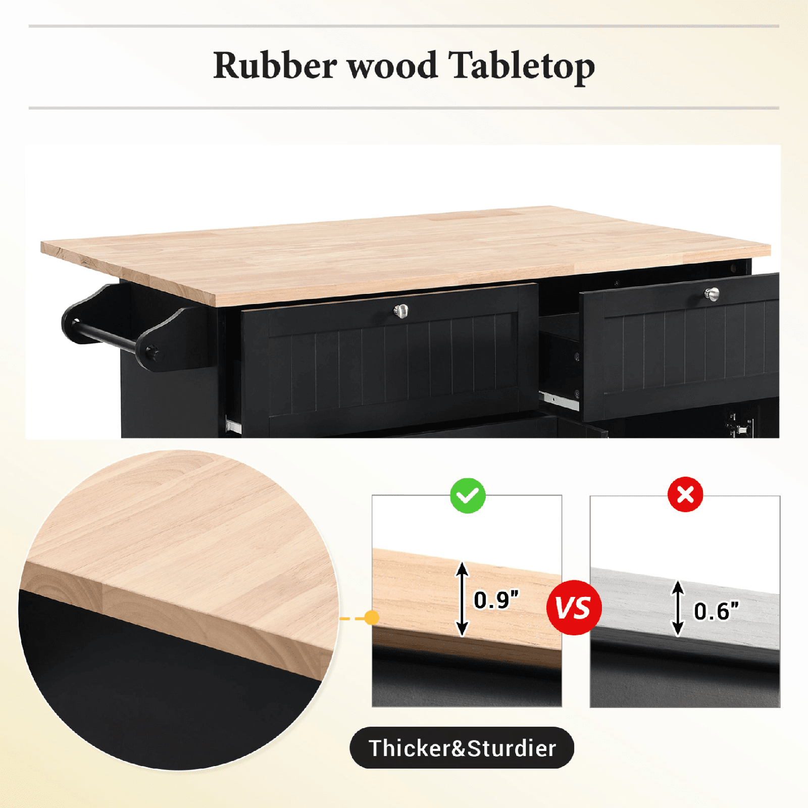 Farmhouse Kitchen Island Set with Drop Leaf, Storage & 2 Stools – Black & Rustic Brown - AnelityKitchen Island SetSH000234AAB - 36067572