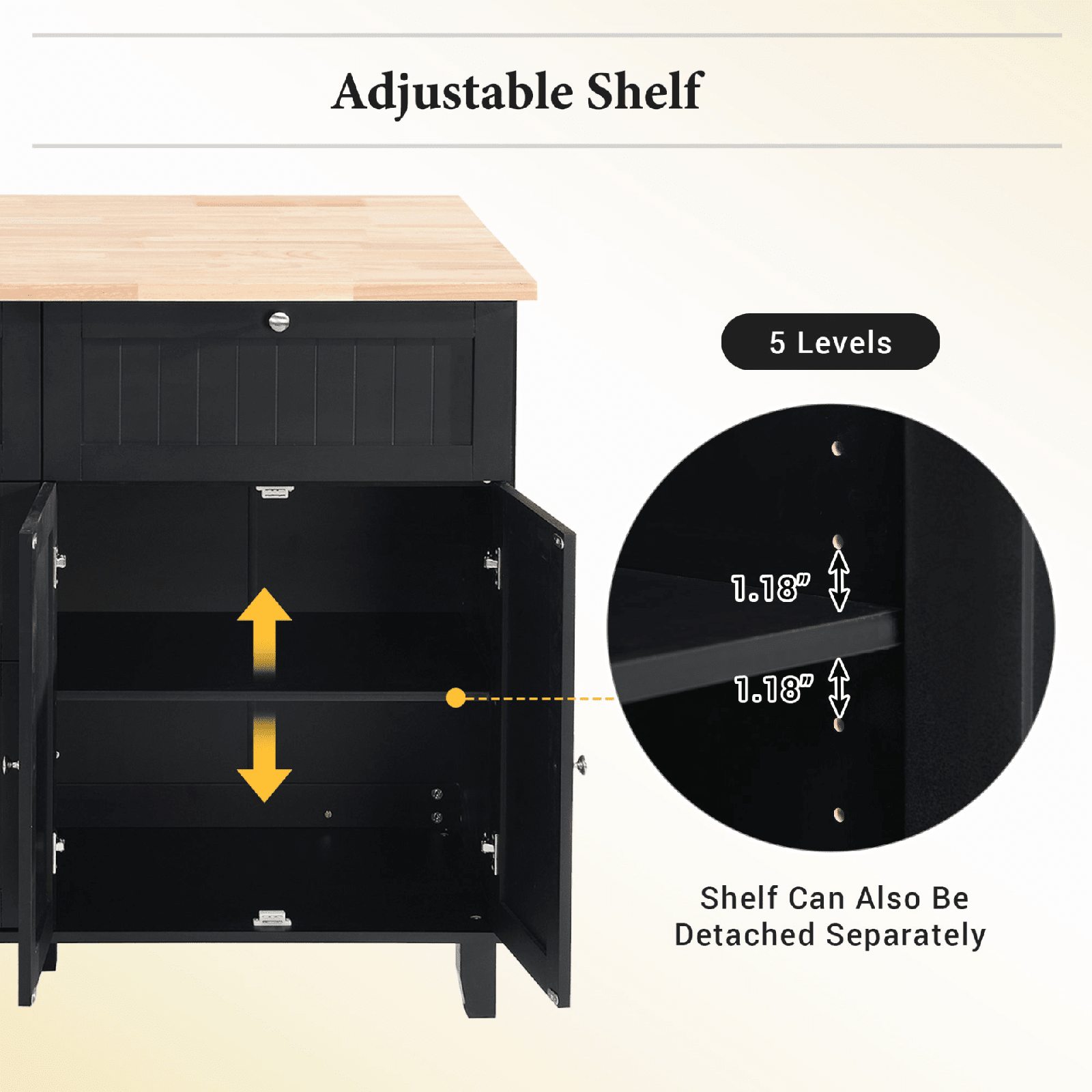 Farmhouse Kitchen Island Set with Drop Leaf, Storage & 2 Stools – Black & Rustic Brown - AnelityKitchen Island SetSH000234AAB - 36067572