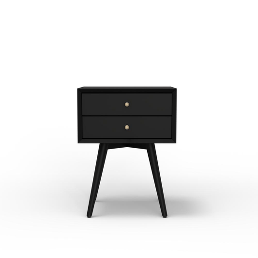 Flynn Small Nightstand, Black - Mid - Century Modern Elegance with Functional Storage - 