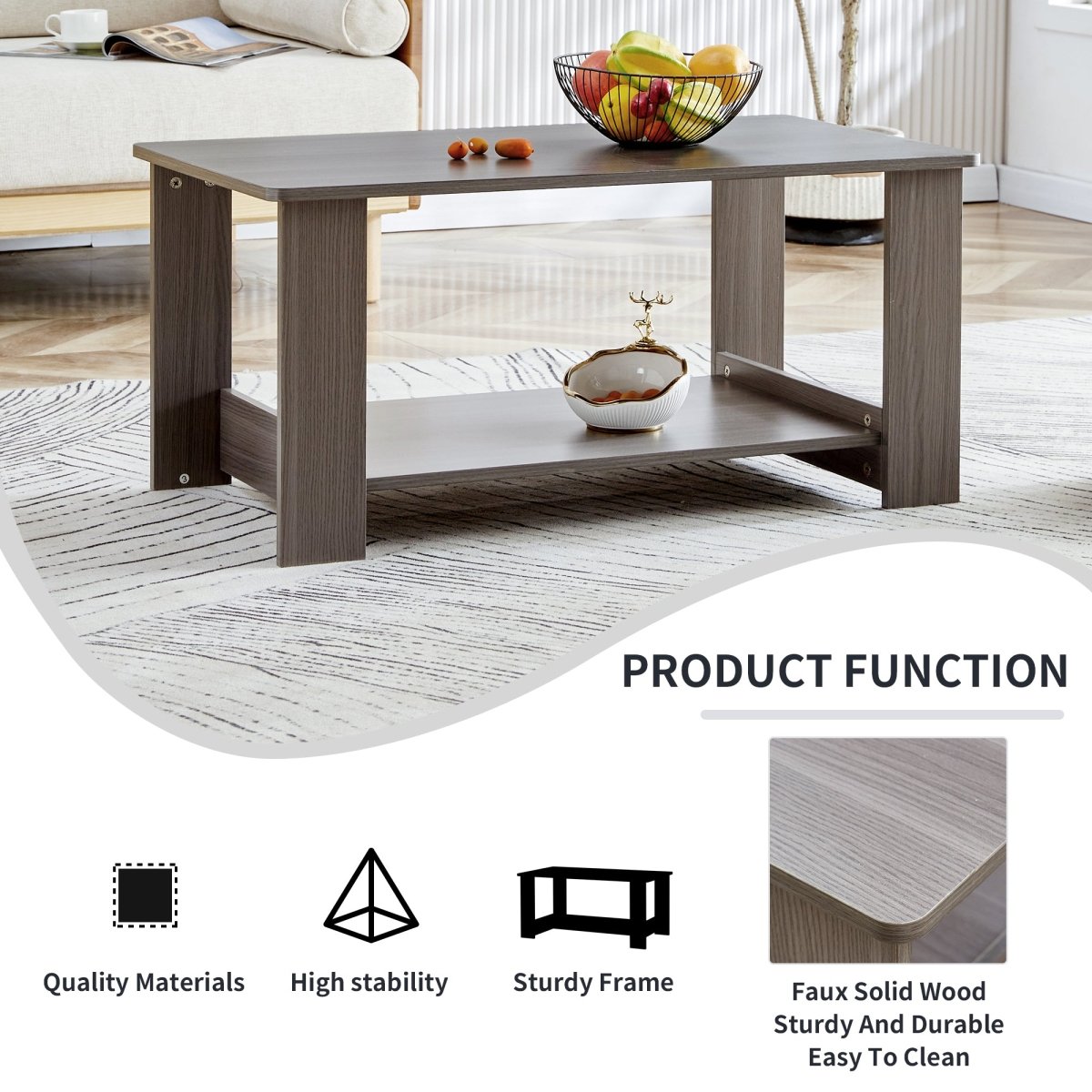 Gray Industrial Rectangular MDF Coffee Table - Coffee Table