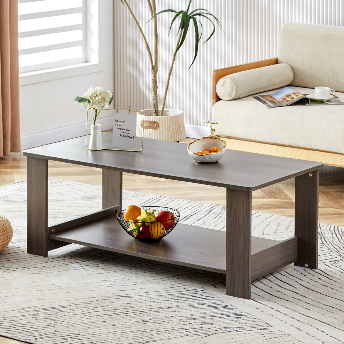 Gray Rectangular MDF Coffee Table – 43" - Coffee Table