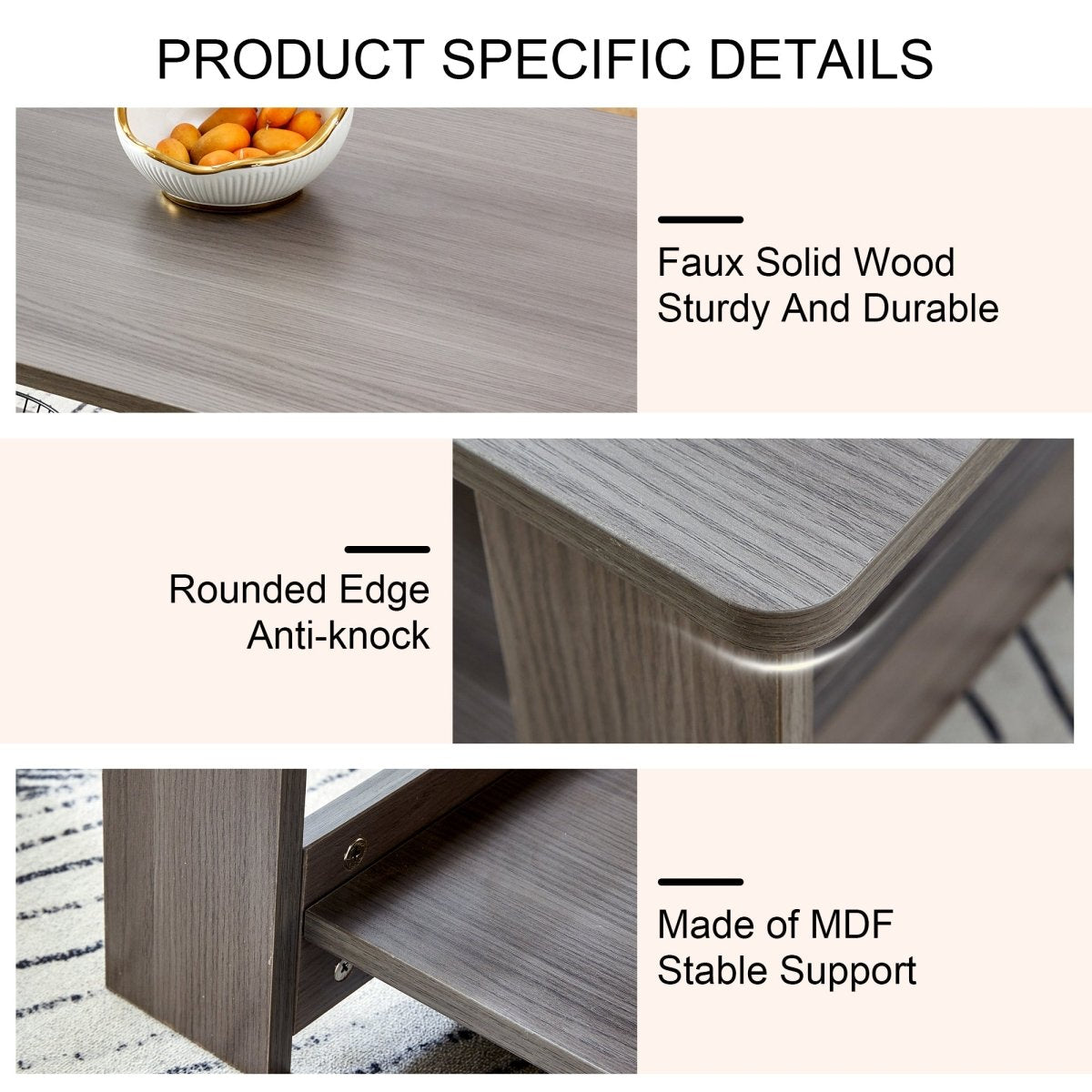 Gray Rectangular MDF Coffee Table – 43" - Coffee Table