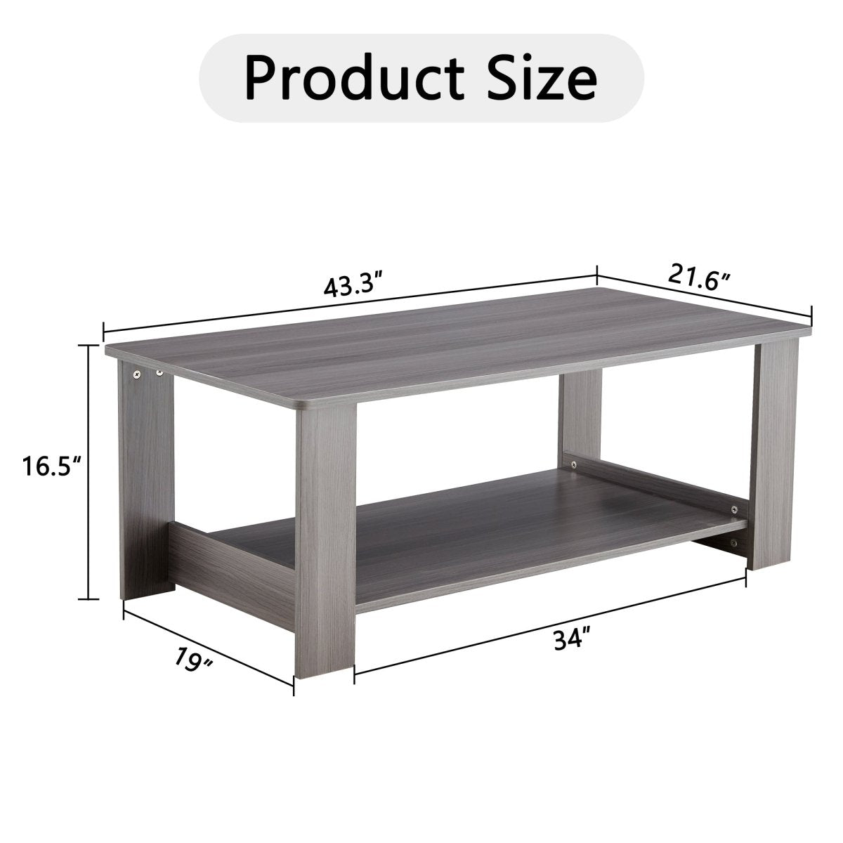 Gray Rectangular MDF Coffee Table – 43" - Coffee Table