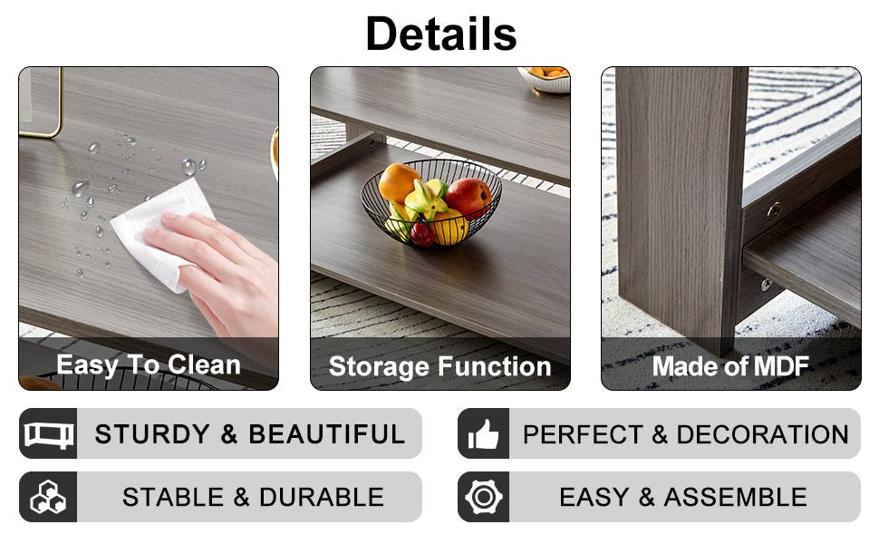 Gray Rectangular MDF Coffee Table – 43" - Coffee Table