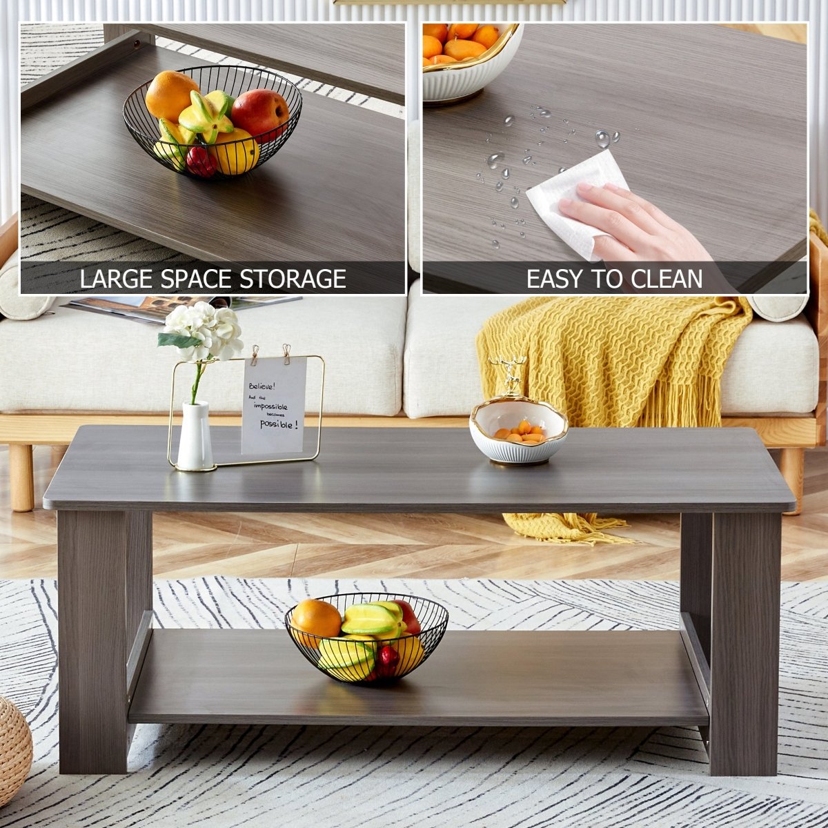 Gray Rectangular MDF Coffee Table – 43" - Coffee Table