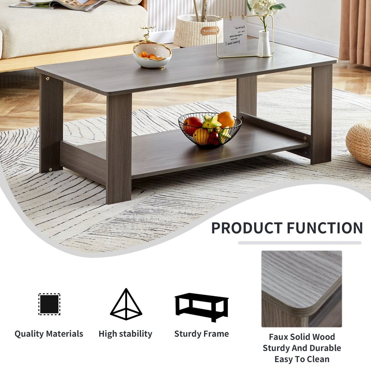 Gray Rectangular MDF Coffee Table – 43" - Coffee Table