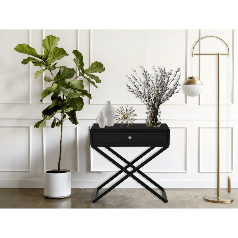 Koda Black Nightstand – Glass Top & Metal Base