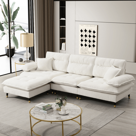 L - Shaped Convertible Sectional Sofa – Chenille Fabric, Movable Ottoman & Adjustable Legs - 