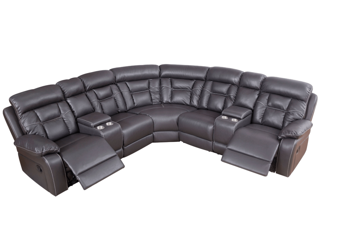 Luxury Grey Reclining Sofa – Faux Leather - 