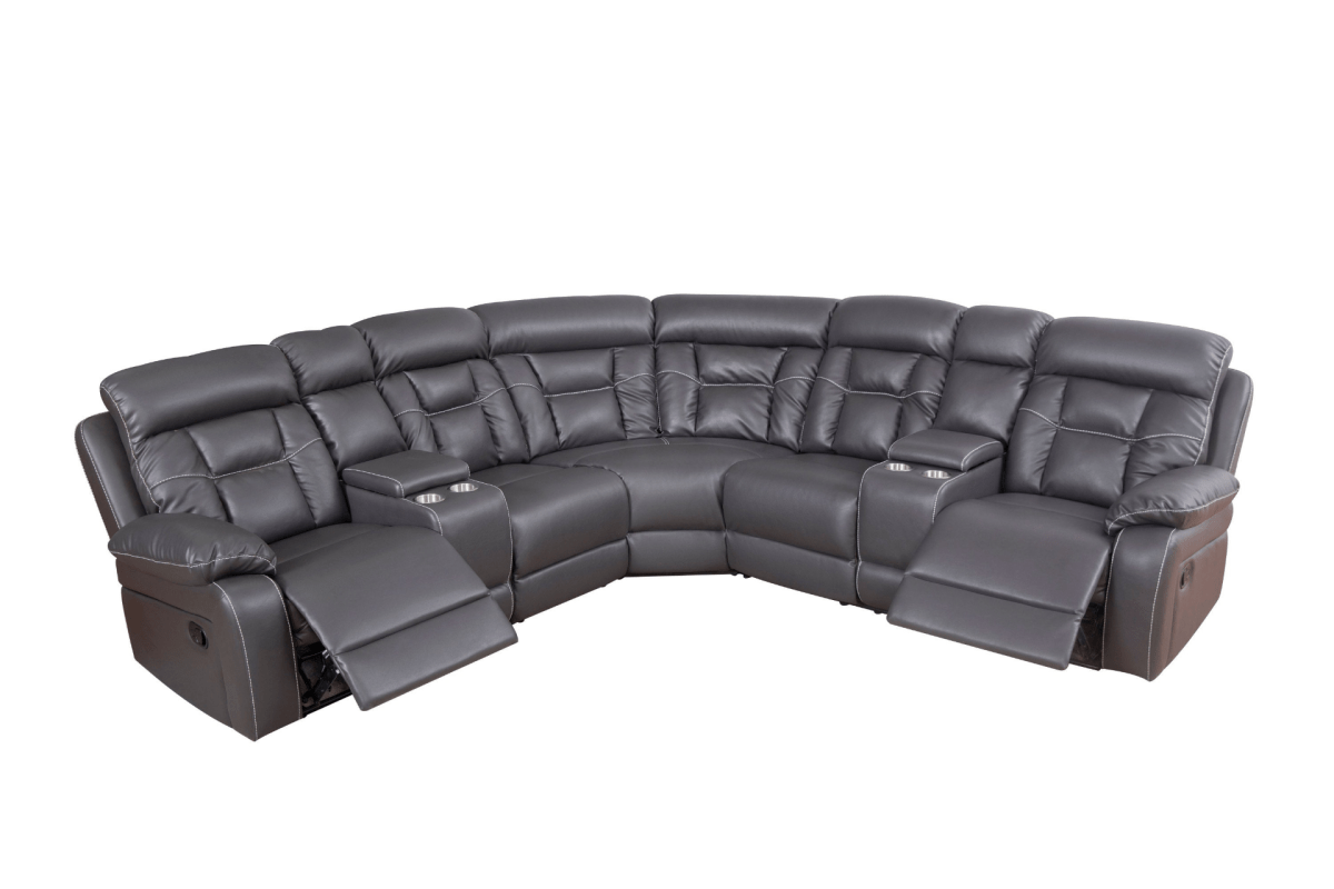 Luxury Grey Reclining Sofa – Faux Leather - 