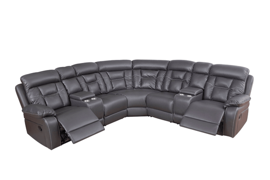 Luxury Grey Reclining Sofa – Faux Leather - 