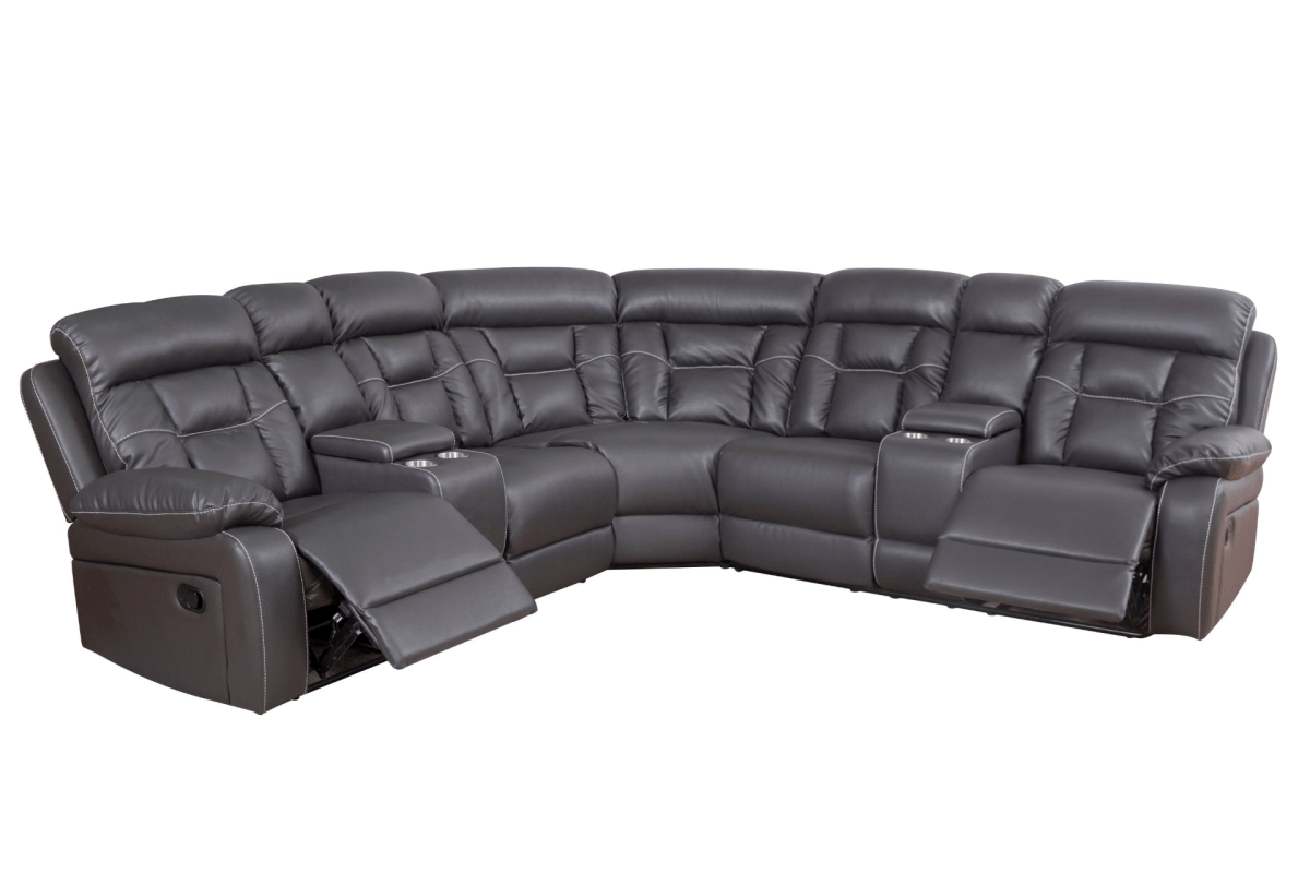 Luxury Grey Reclining Sofa – Faux Leather - 
