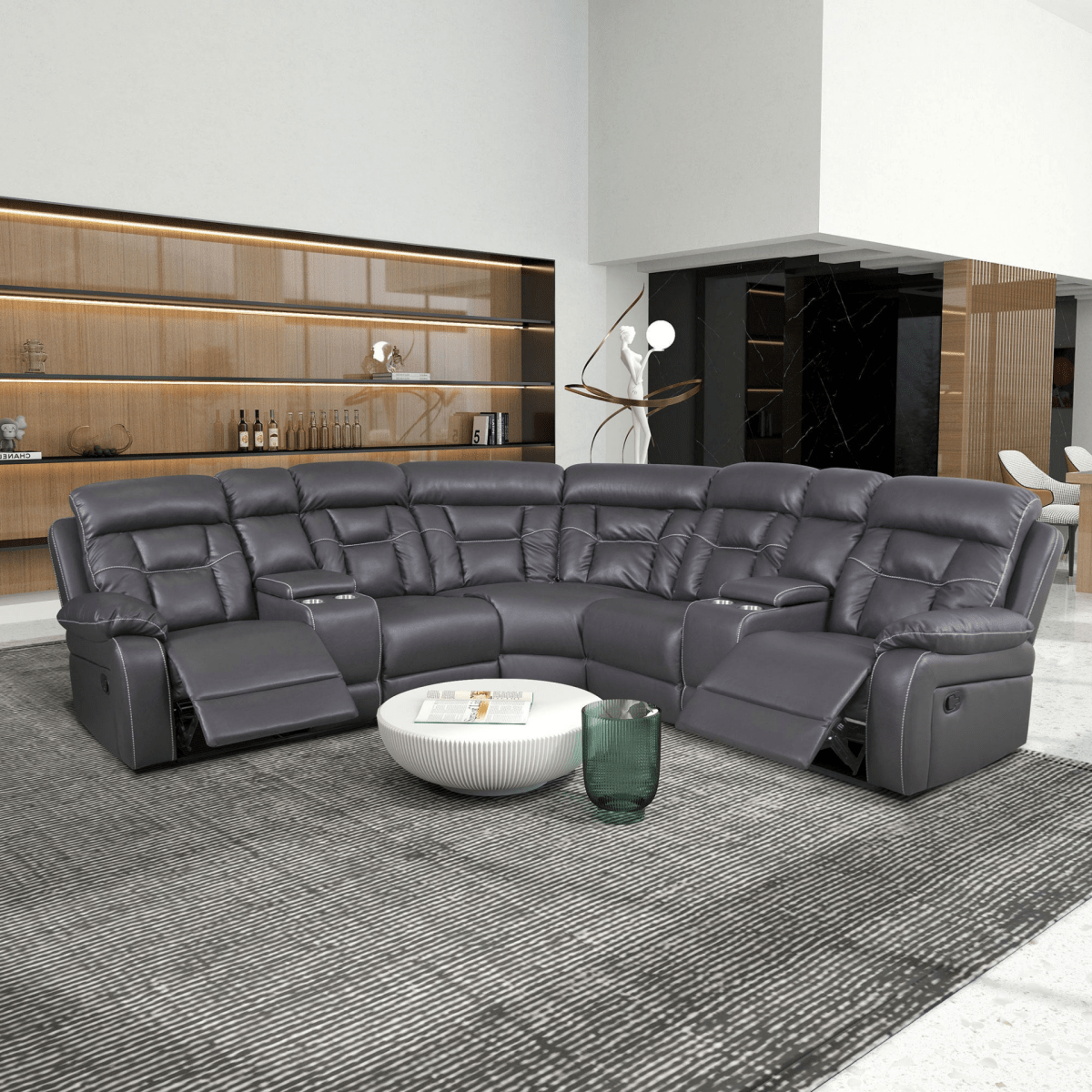 Luxury Grey Reclining Sofa – Faux Leather - 