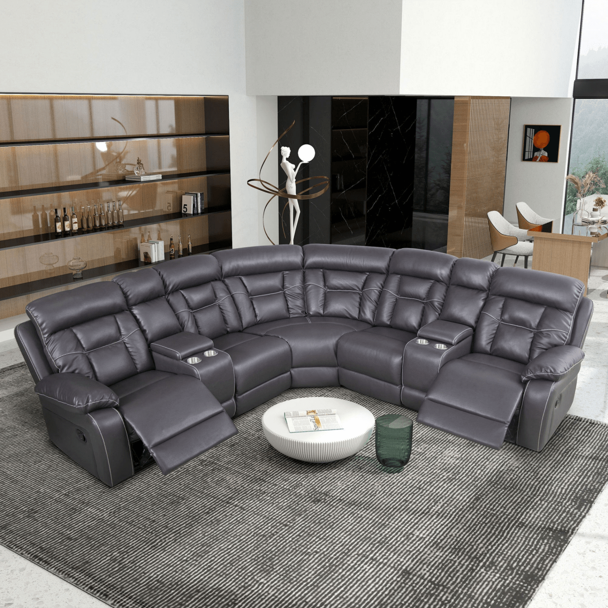 Luxury Grey Reclining Sofa – Faux Leather - 