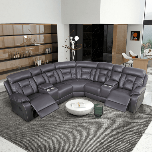Luxury Grey Reclining Sofa – Faux Leather - 