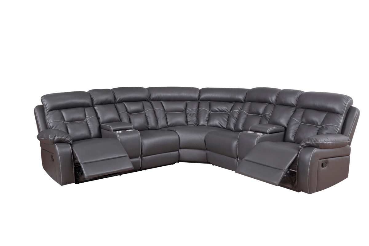Luxury Grey Reclining Sofa – Faux Leather - 