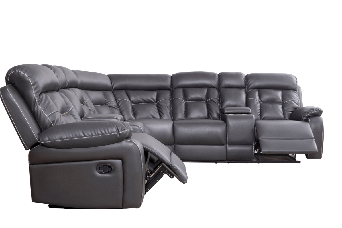 Luxury Grey Reclining Sofa – Faux Leather - 