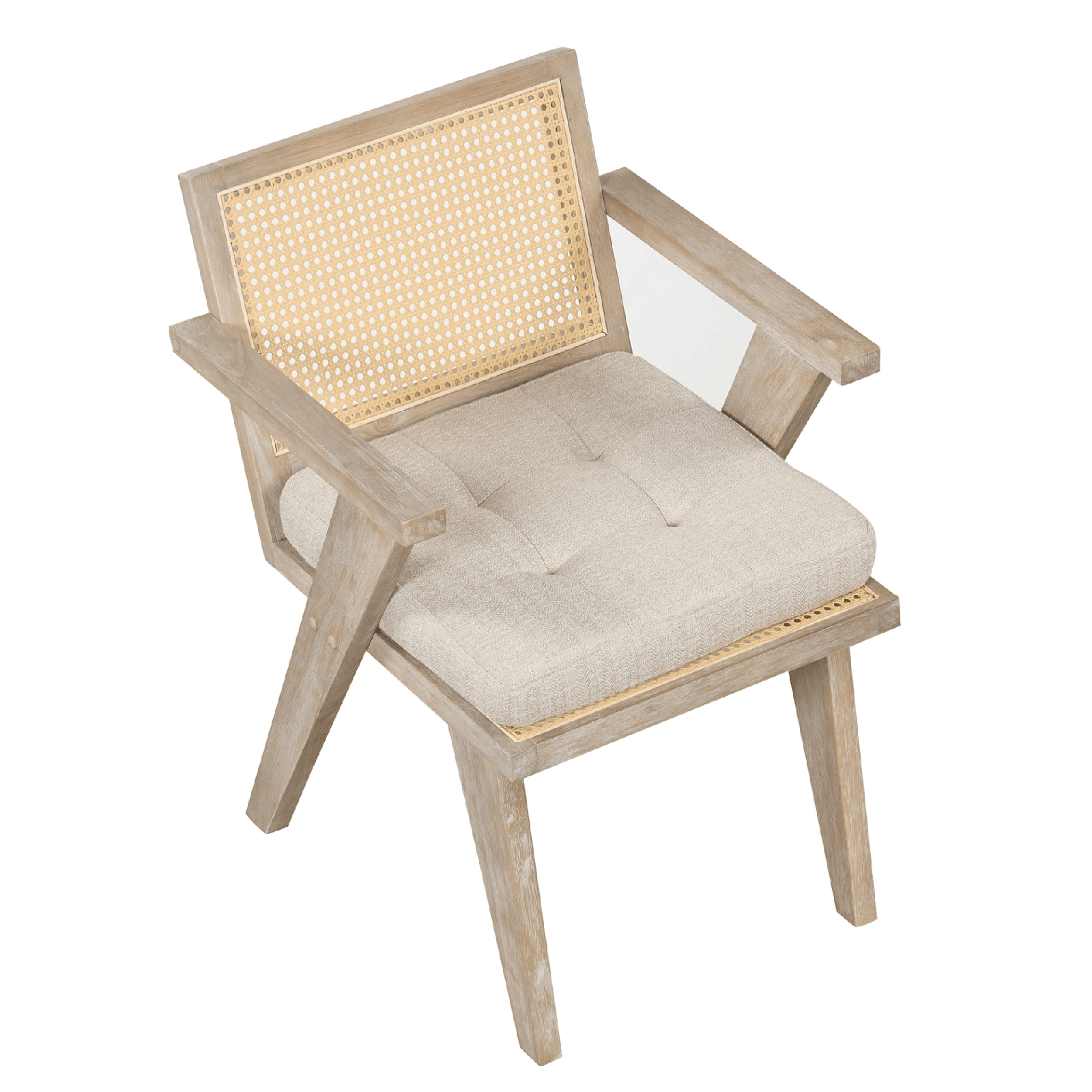 Mid - Century Accent Chair with Handwoven Rattan Backrest & Padded Linen Seat – Natural - AnelityAccent ChairWF308348AAM - 36067524