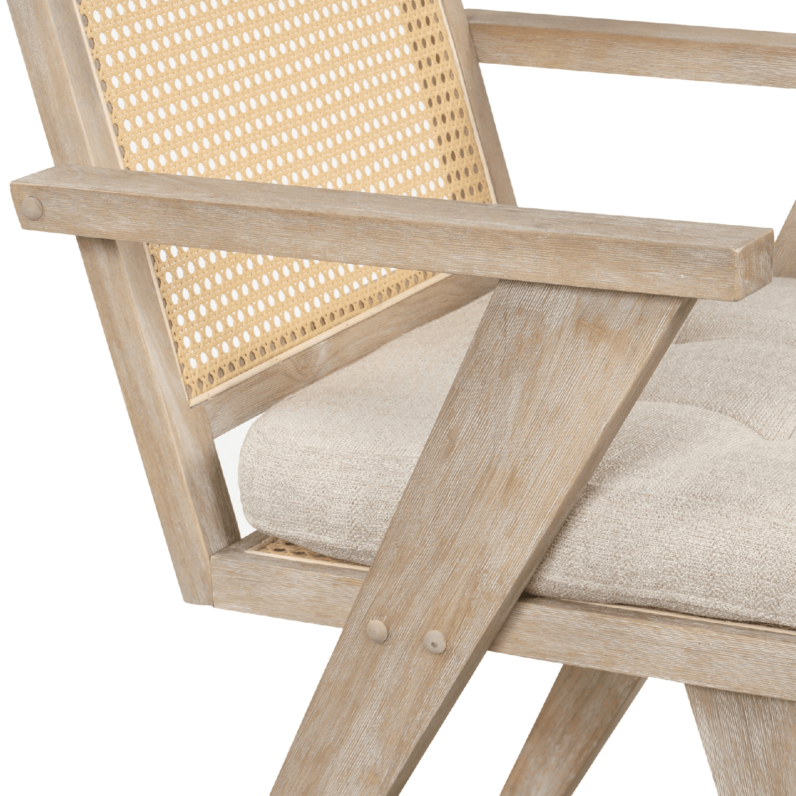 Mid - Century Accent Chair with Handwoven Rattan Backrest & Padded Linen Seat – Natural - AnelityAccent ChairWF308348AAM - 36067524