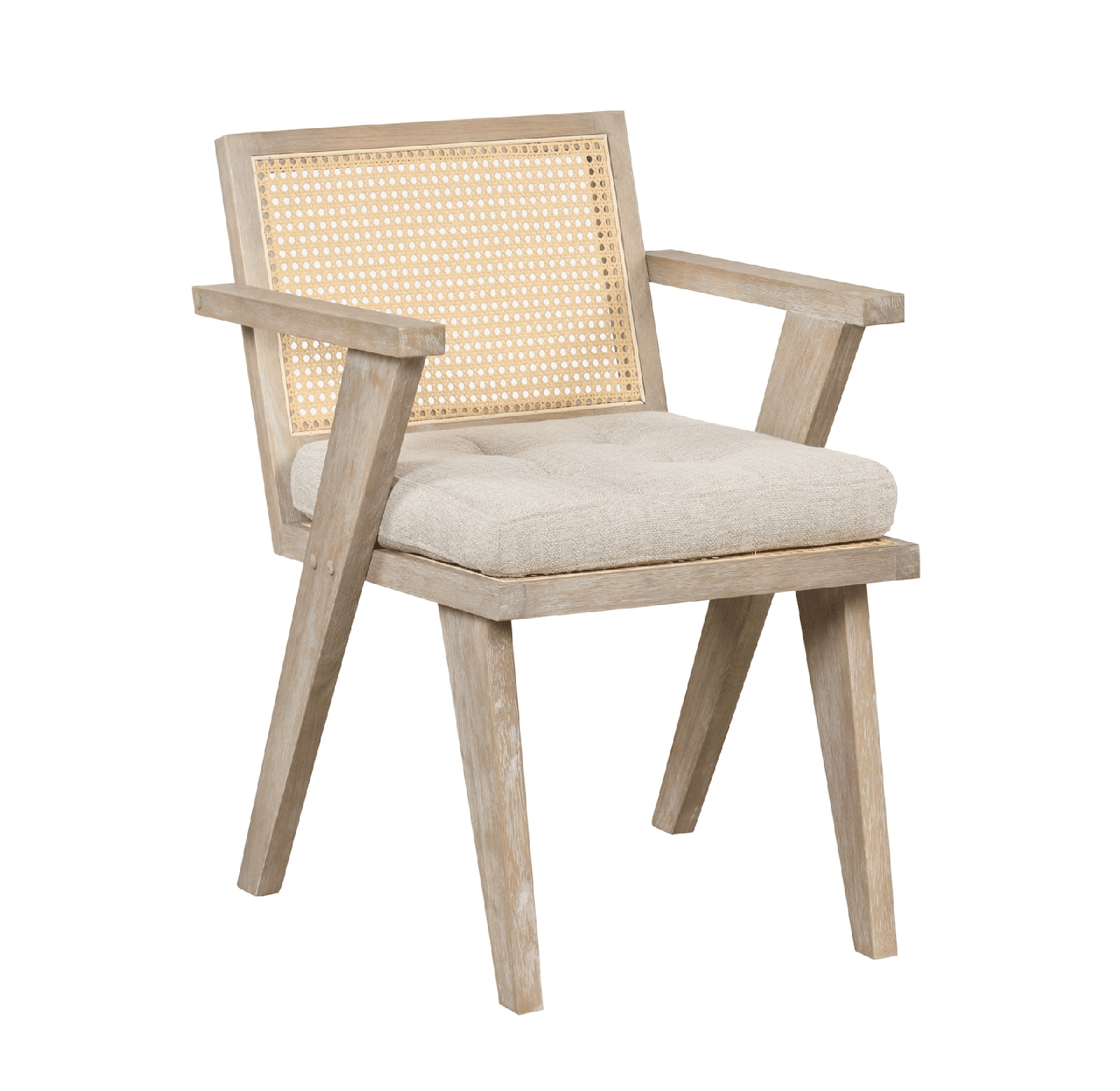Mid - Century Accent Chair with Handwoven Rattan Backrest & Padded Linen Seat – Natural - AnelityAccent ChairWF308348AAM - 36067524