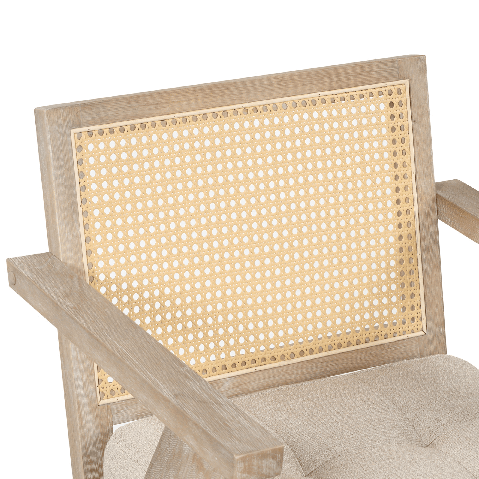 Mid - Century Accent Chair with Handwoven Rattan Backrest & Padded Linen Seat – Natural - AnelityAccent ChairWF308348AAM - 36067524