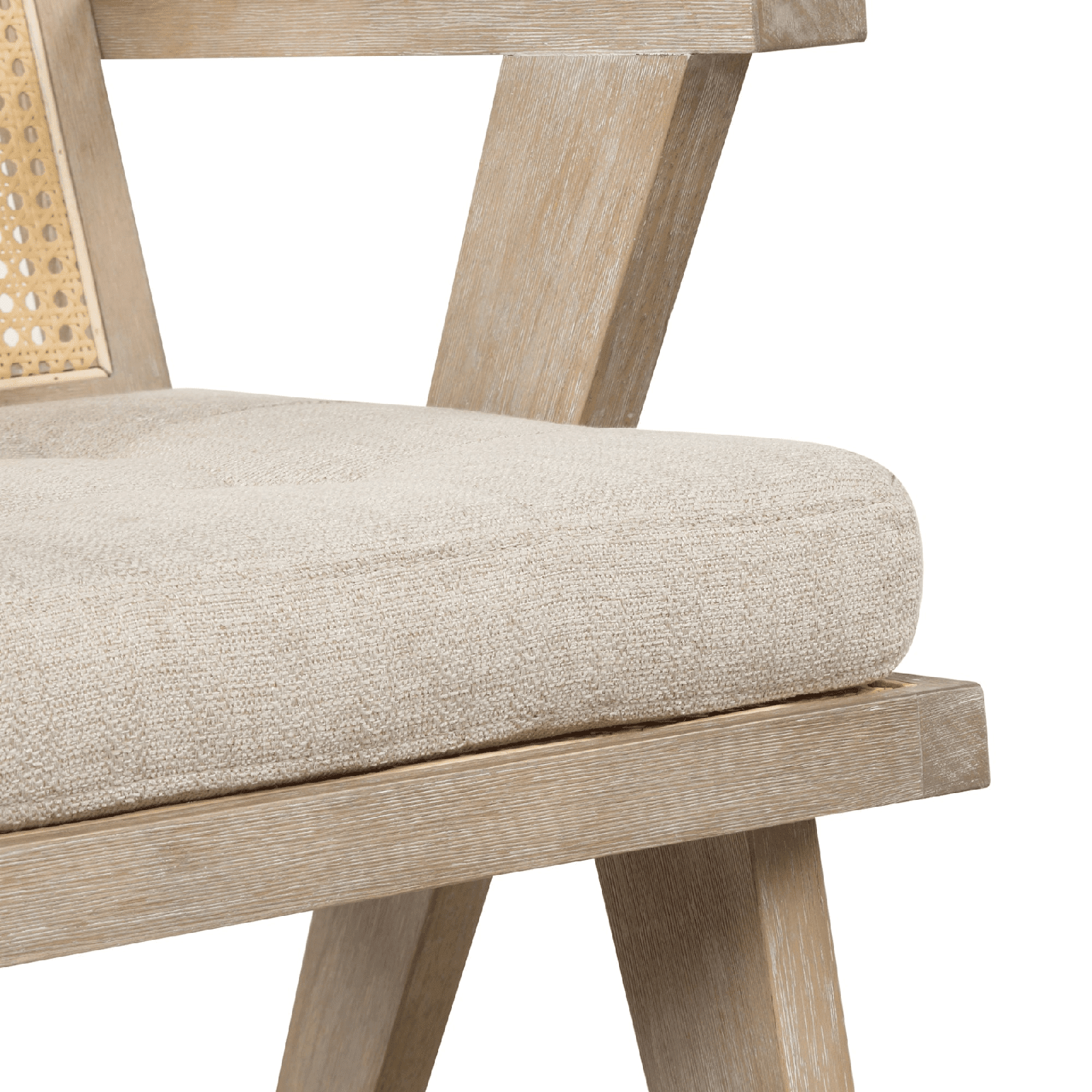 Mid - Century Accent Chair with Handwoven Rattan Backrest & Padded Linen Seat – Natural - AnelityAccent ChairWF308348AAM - 36067524