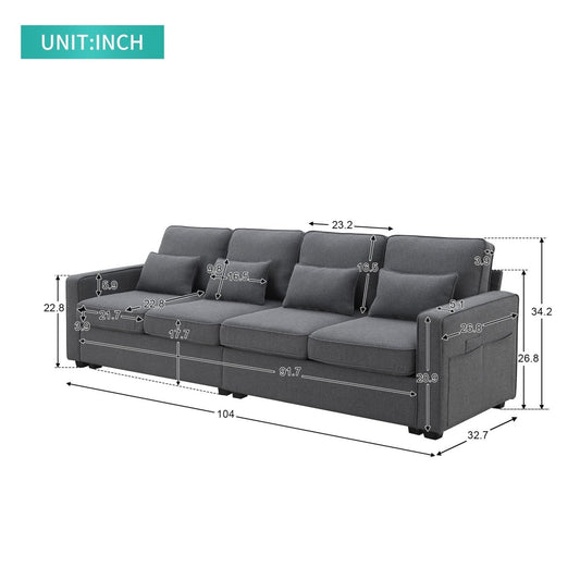 Modern 4 - Seat Sofa with Storage Pockets – Dark Gray - Sofa